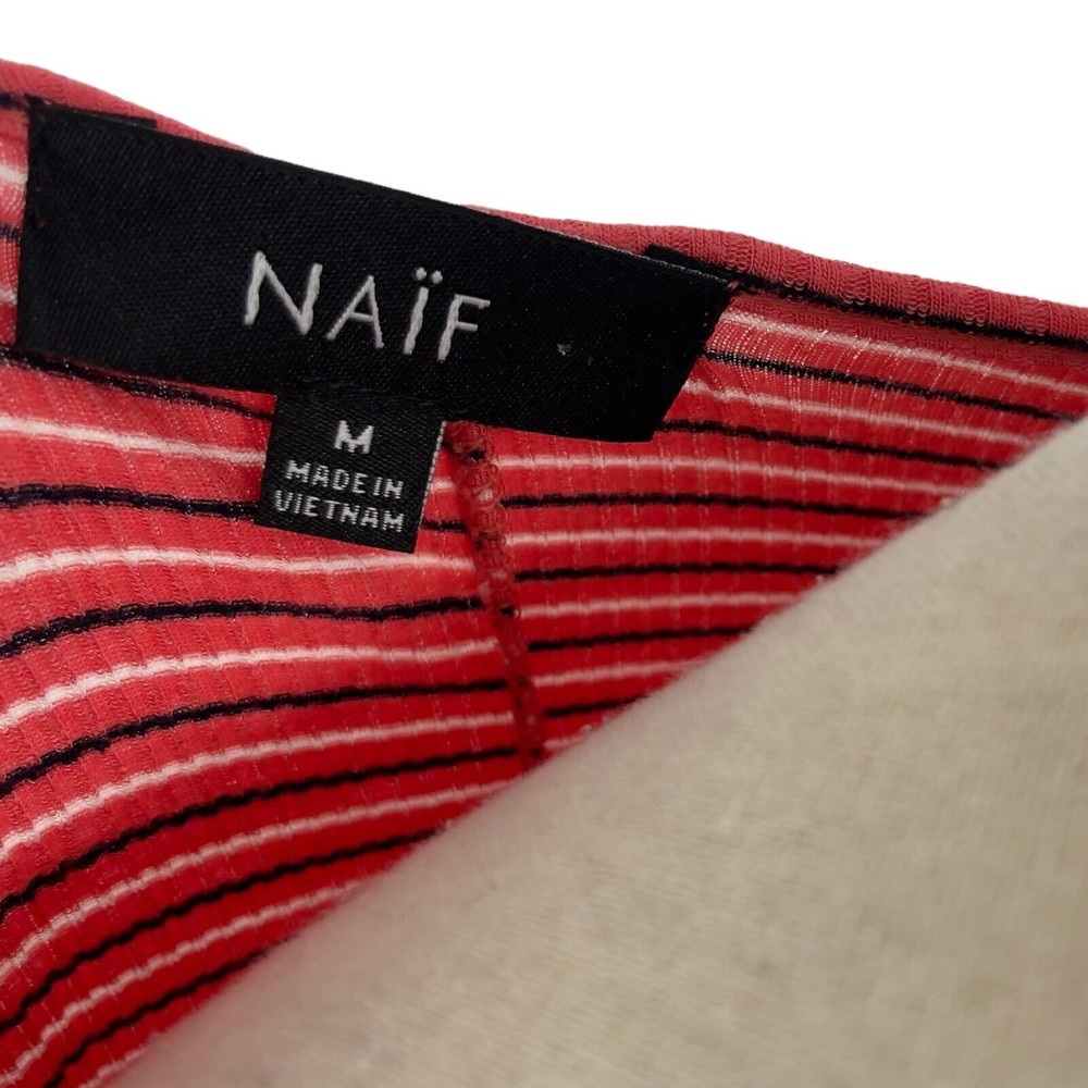 Naif Casual Shirt Womens Short Sleeve Striped Ribbed Knit Cold Shoulder Size M - Picture 9 of 10